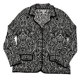 Chico's Silk Cotton Cardigan Jacket B & W‎ Transitional Baroque Bold Size 1 US M